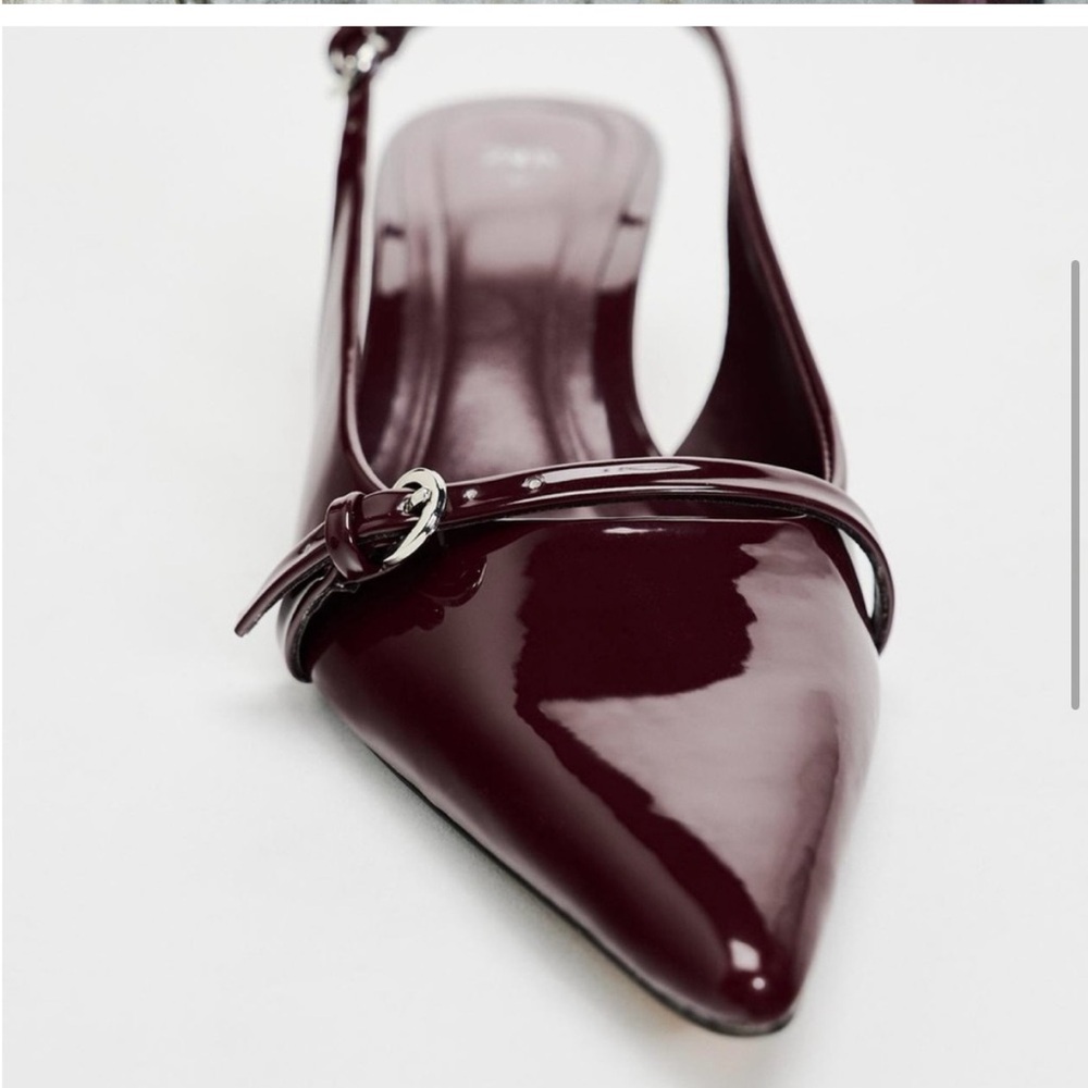 Zara NWT burgundy faux leather patent kitten heels - size 38 - Picture 4 of 6